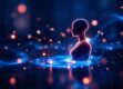 A sleek, minimalist image depicting a digital assistant in a futuristic setting.
