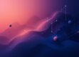 A futuristic image with abstract geometric shapes and a gradient background, representing technological advancements in AI voice cloning.