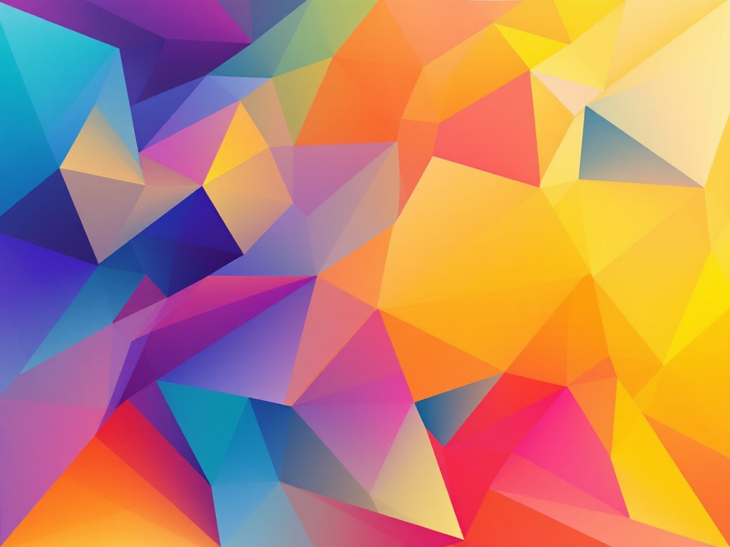 Colorful geometric abstract background with vibrant triangular shapes in shades of blue, pink, yellow, and orange, perfect for design projects.