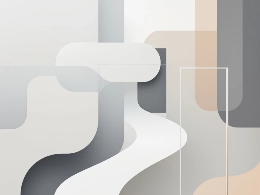 A minimalist, abstract image representing the intersection of language and artificial intelligence with clean, geometric shapes.