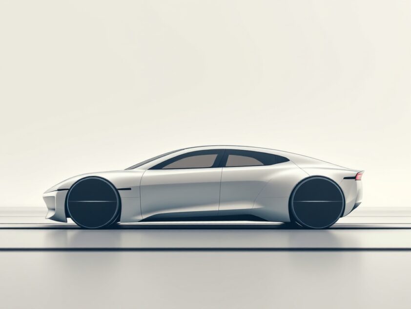 A sleek, modern car silhouette in muted tones, representing autonomous driving and reinforcement learning technology.