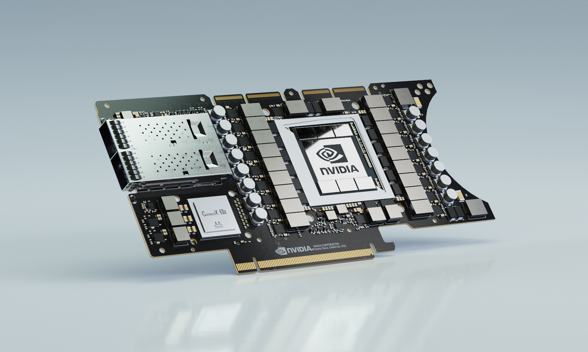 High-performance Nvidia GPU with intricate circuitry for AI.