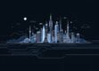 A sleek, minimalist image depicting a stylized digital cityscape with clean lines and muted colors.