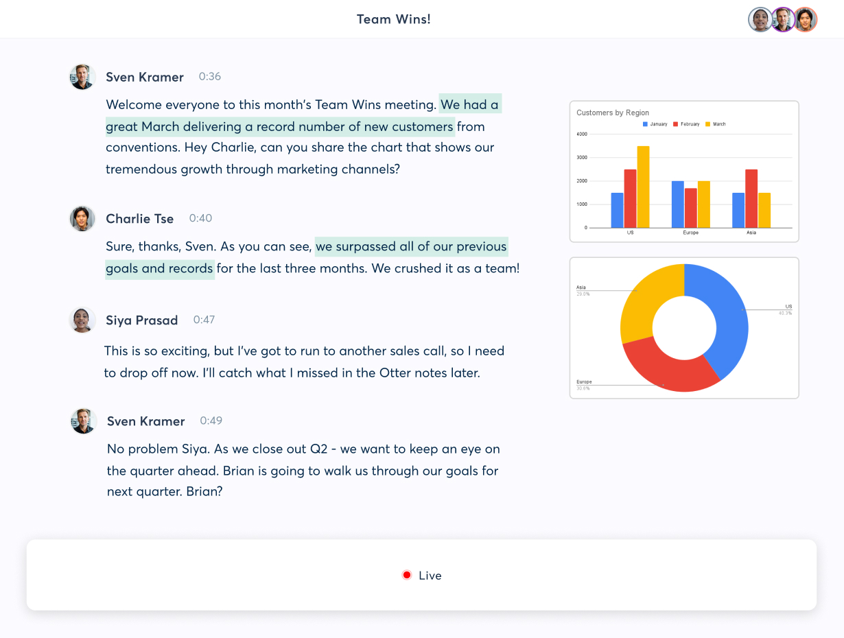 A virtual team meeting discussing customer growth with charts.