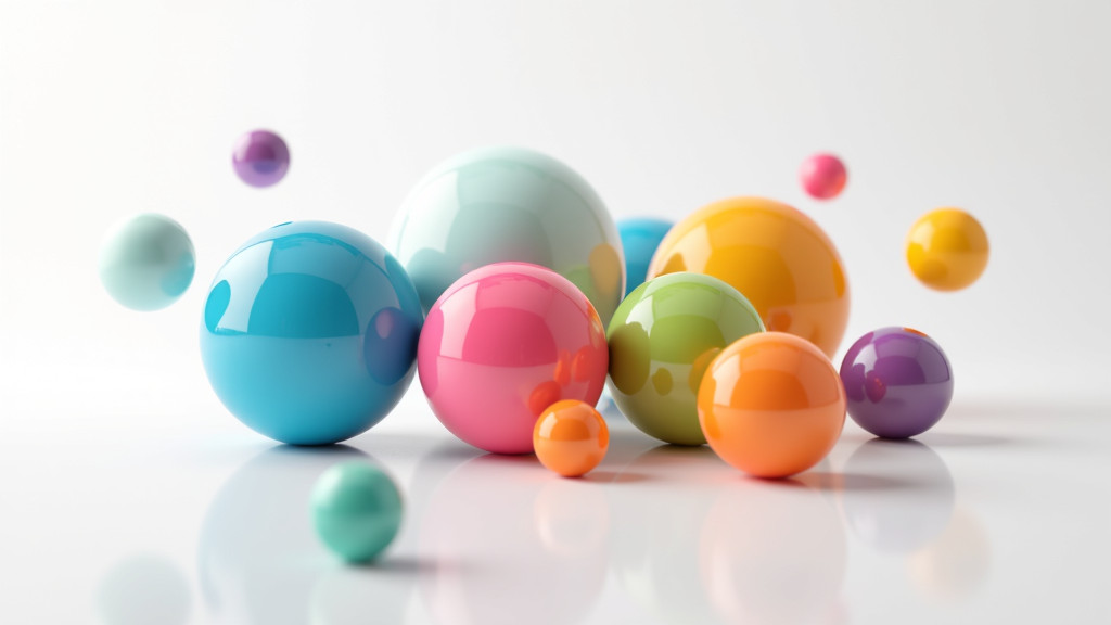 A modern, minimalist visualization of data clustering with colorful spheres grouping into three distinct clusters on a white background.