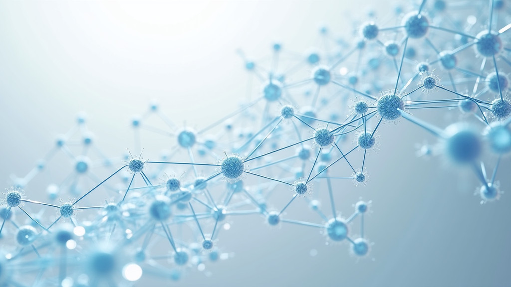 A photorealistic close-up of a translucent neural network visualization with glowing blue nodes in a white space.