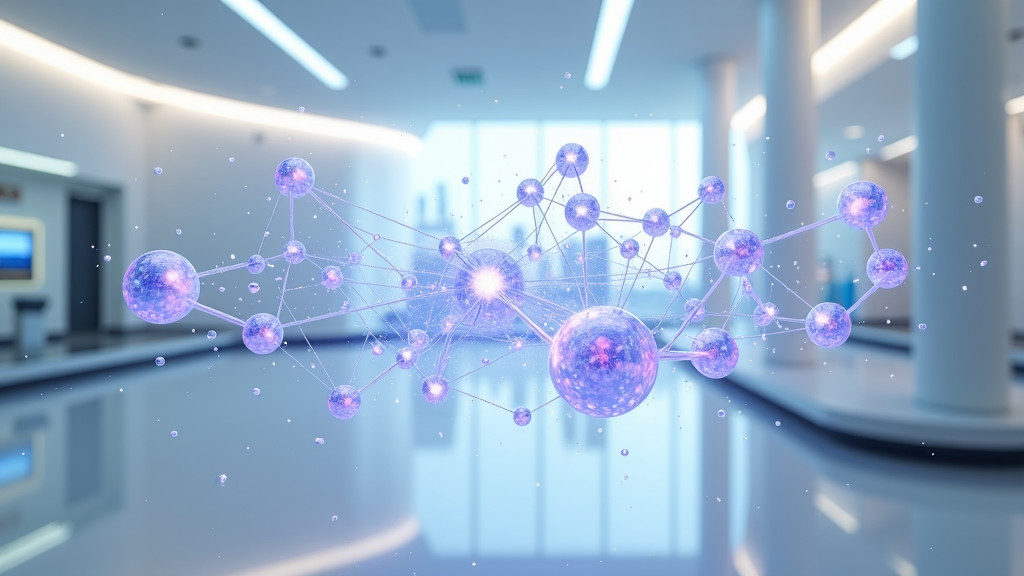 A photorealistic depiction of a holographic neural network in a modern laboratory.