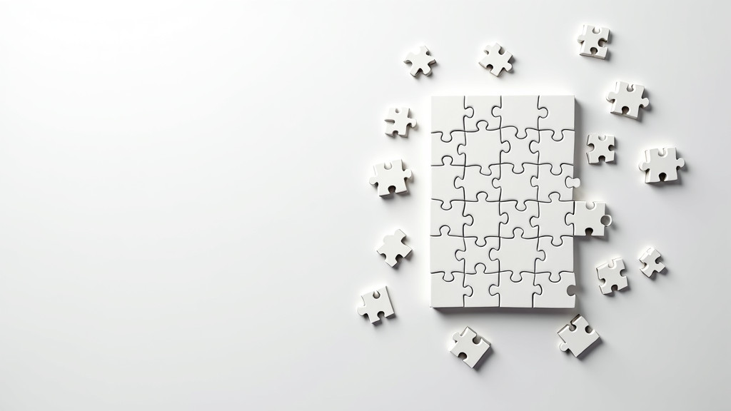 A split-image composition showing organized puzzle pieces on one side and scattered pieces on the other, illustrating supervised learning and pattern discovery.