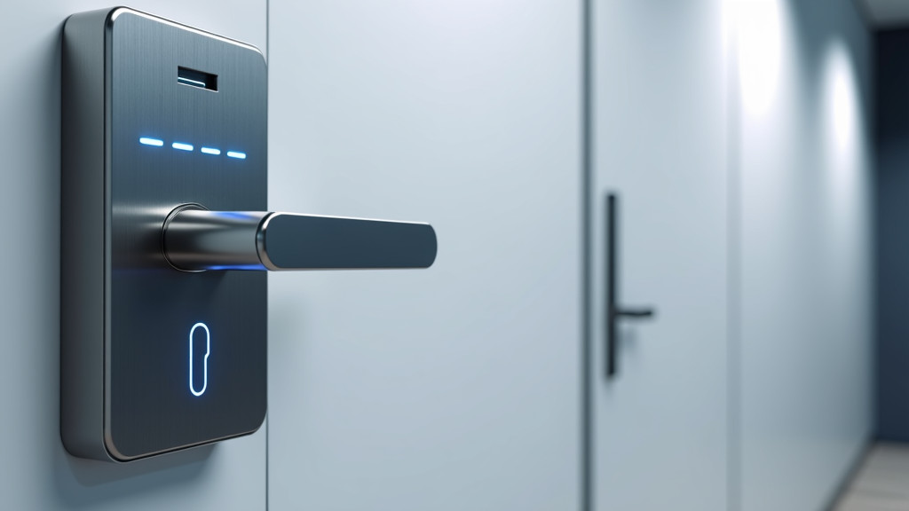 A modern keycard access panel with glowing LED indicators on a white wall.