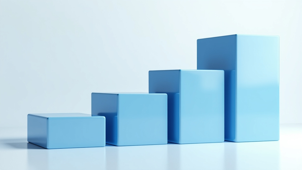 3D Rendering of Ascending Steps A modern, minimalist 3D rendering of ascending steps in blue and white tones.