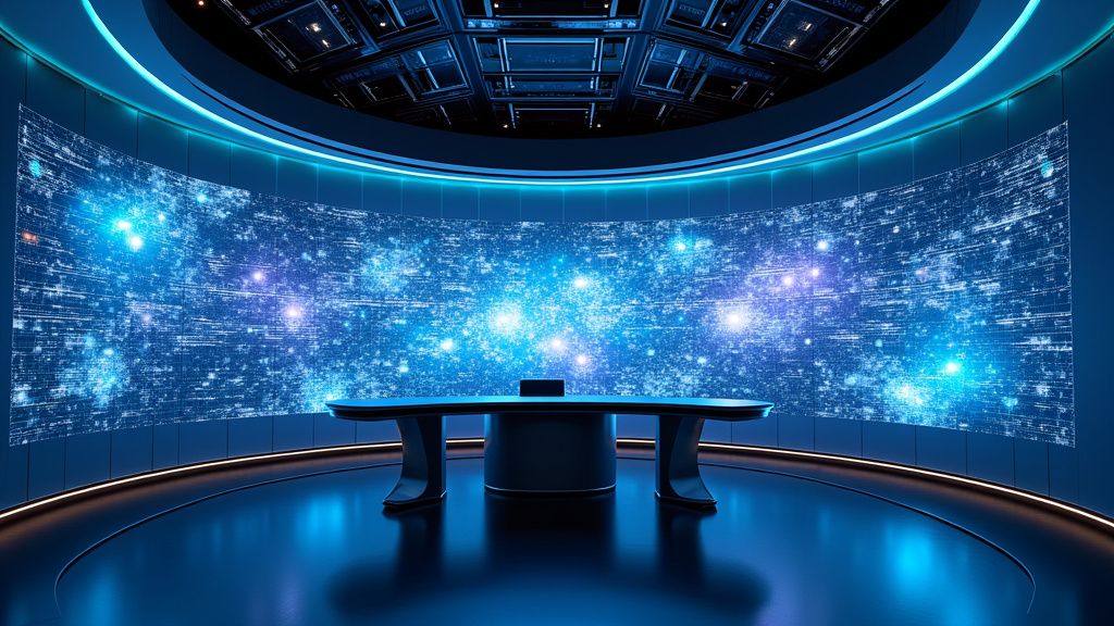 Futuristic Control Room Design A futuristic control room with holographic displays and ambient lighting.