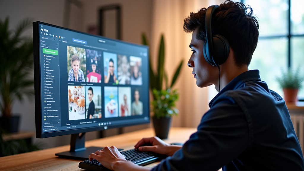 Adjusting AI Meme Creation Software Settings Person adjusting settings on AI meme creation software with sample memes visible on screen