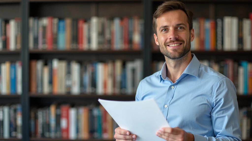 Thoughtful professor examining AI essay review results with ethics textbooks visible in an office setting.