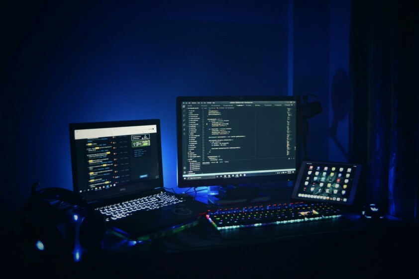 A laptop and a monitor