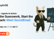 Cat in business suit and sunglasses presenting charts at webinar for SmythOS SecretEmail agents product
